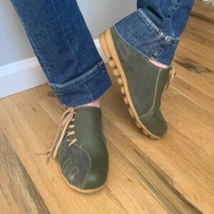 Women's Green Leather and Suede Shoes - Size 10 / EU 43